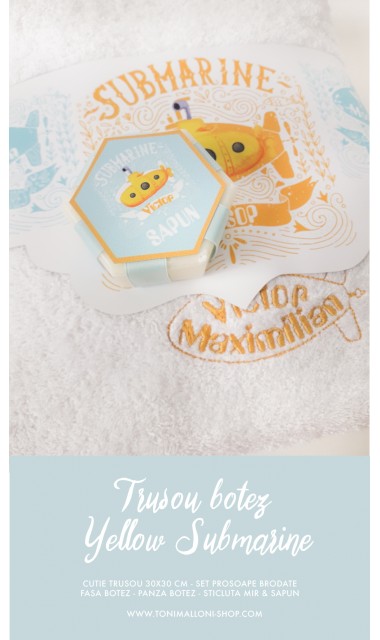 Trusou botez brodat pentru baieti cu submarinul galben, Yellow Submarine 11